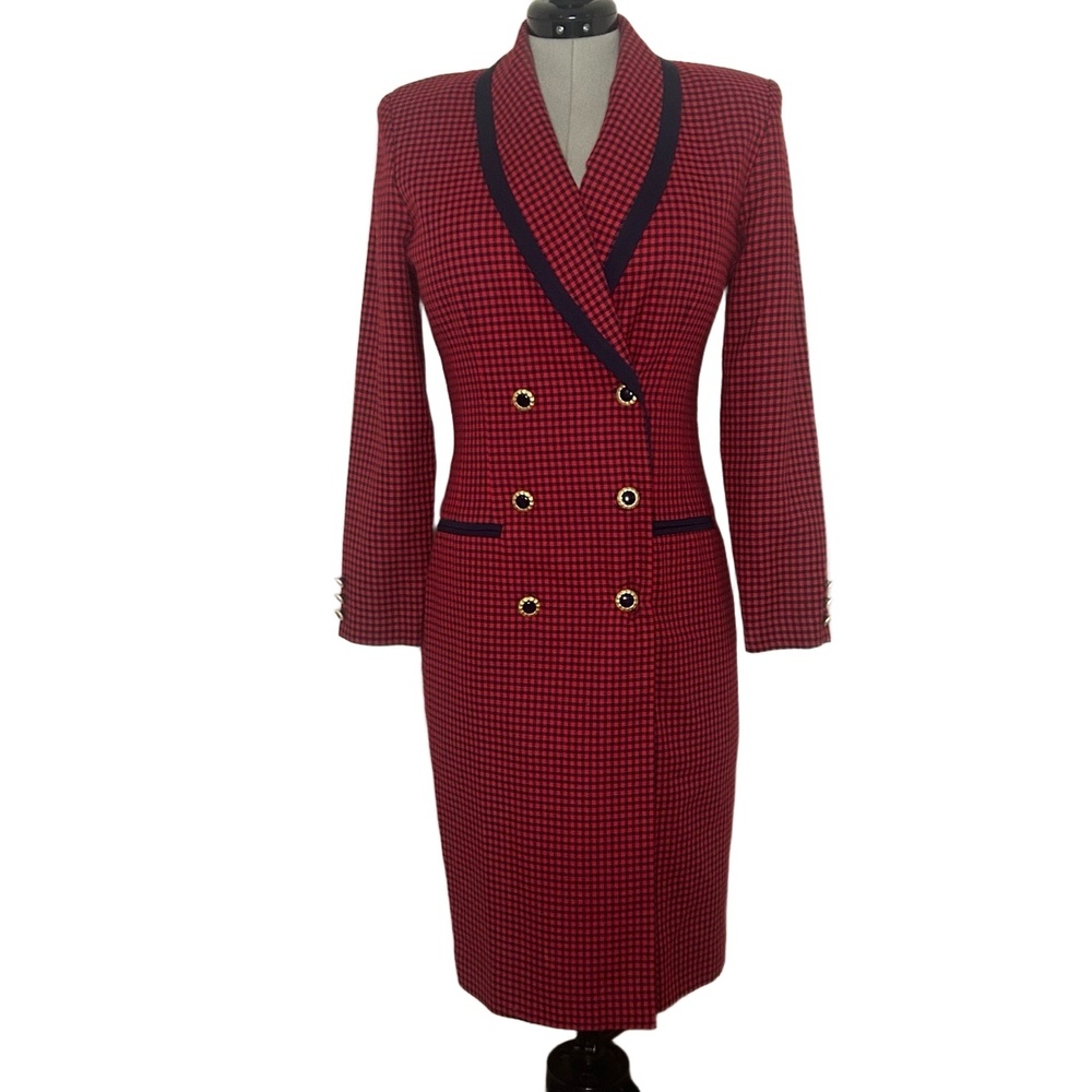 Vintage Danny & Nicole Red and Navy Blue Plaid Blazer Dress Size 8
